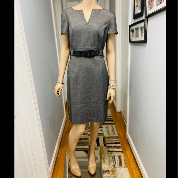 Tahari Dresses & Skirts - Tahari S Levine tweed Gray dress W Black belt